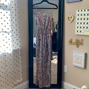 Black Pink Snakeskin Spaghetti Strap Romper Smocked Waist